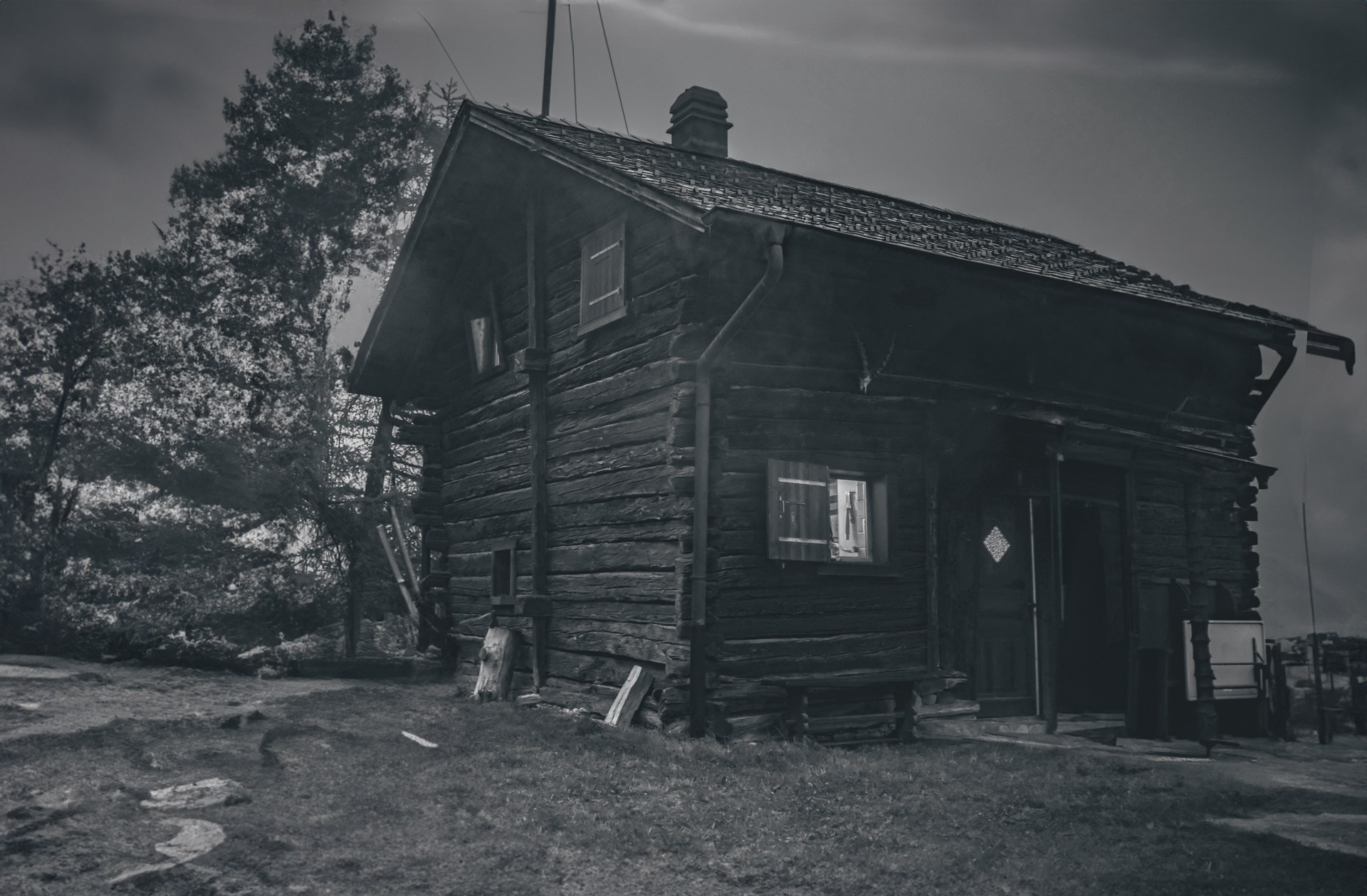 Black and white timber cabin