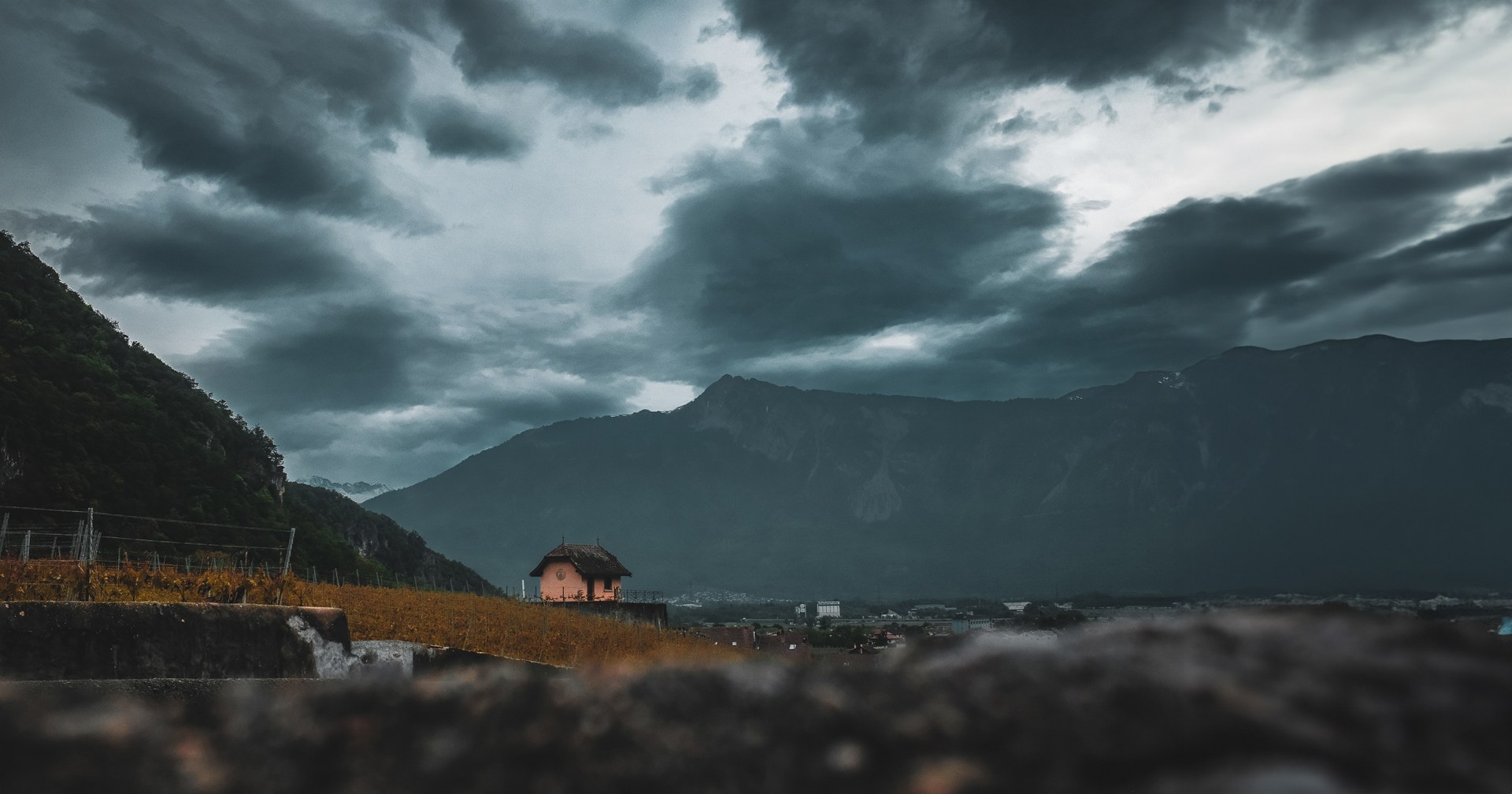 Storm light over a mountain lake